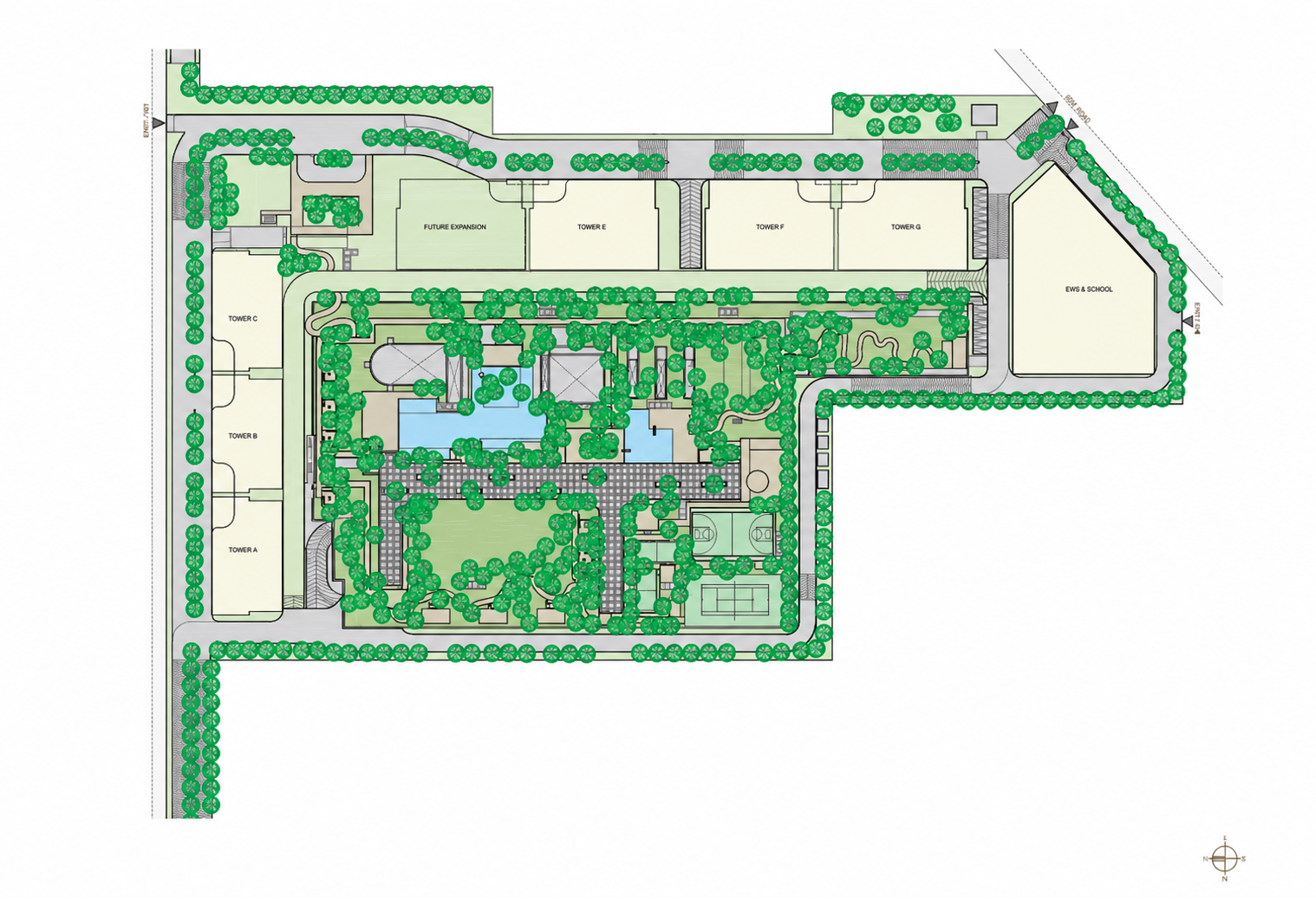 Oberoi 360 North master plan — 15-acre site layout with 7 luxury towers, 10-acre central greens and clubhouse at Sector 58 Gurgaon